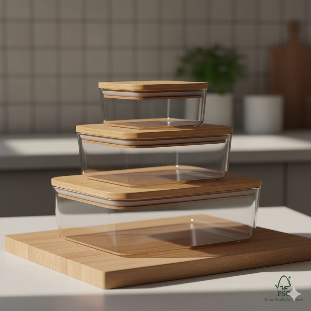 Kitchen Glass Storage Containers with Bamboo Lids