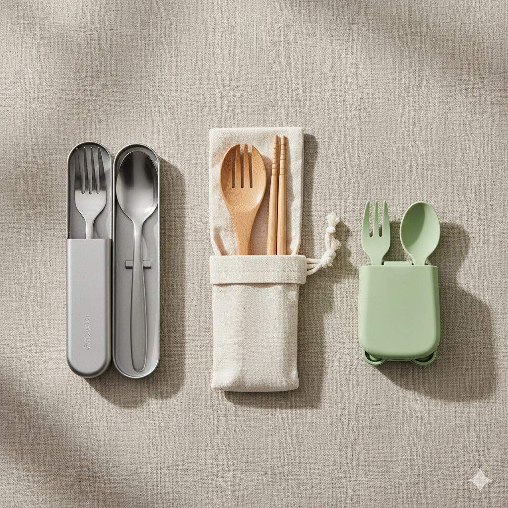 Compact reusable travel utensil set