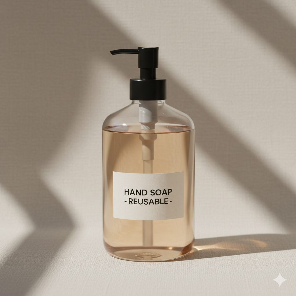 refill-ready hand soap bottle on a sink counter