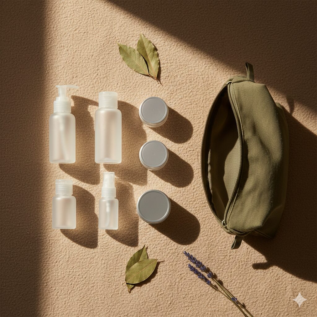 Refillable travel containers for eco-friendly packing