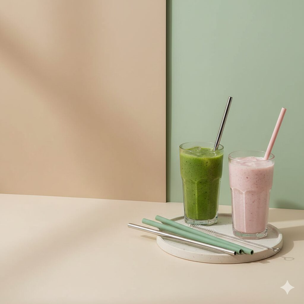 Stainless steel and silicone straws