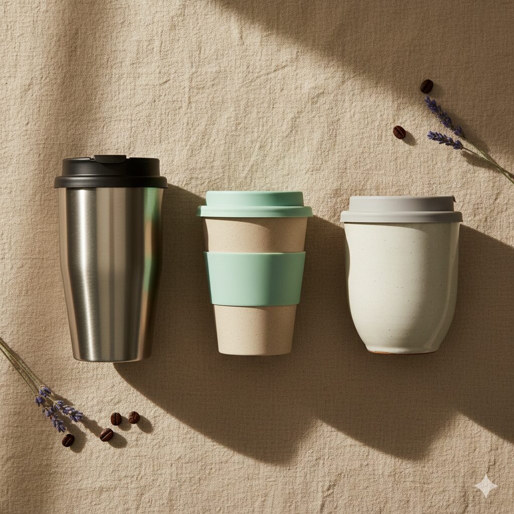 Reusable coffee cups and tumblers