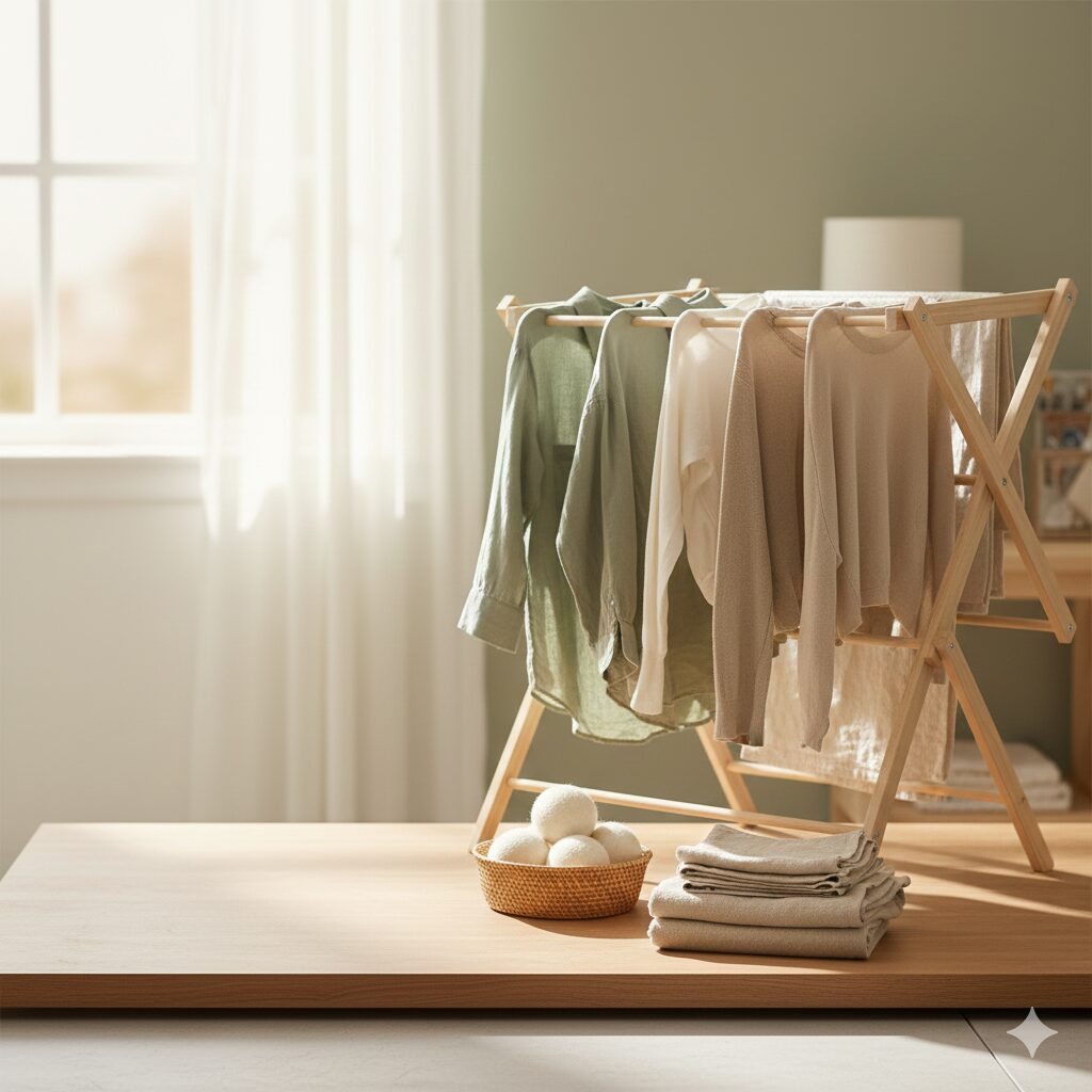 Clothes air drying on rack