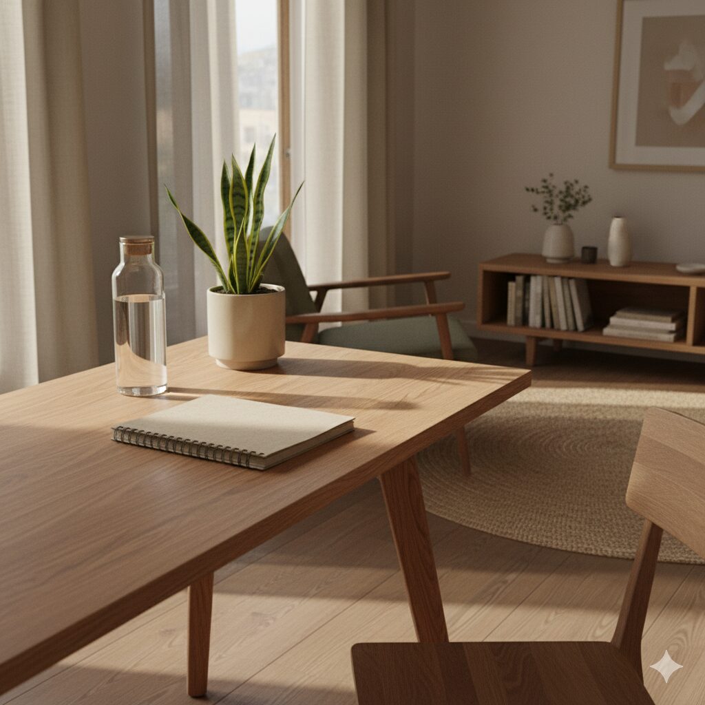 Sustainable, timeless materials in warm natural light