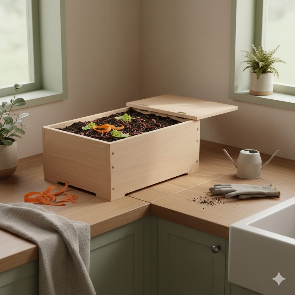 Worm composting example with worm bin setup