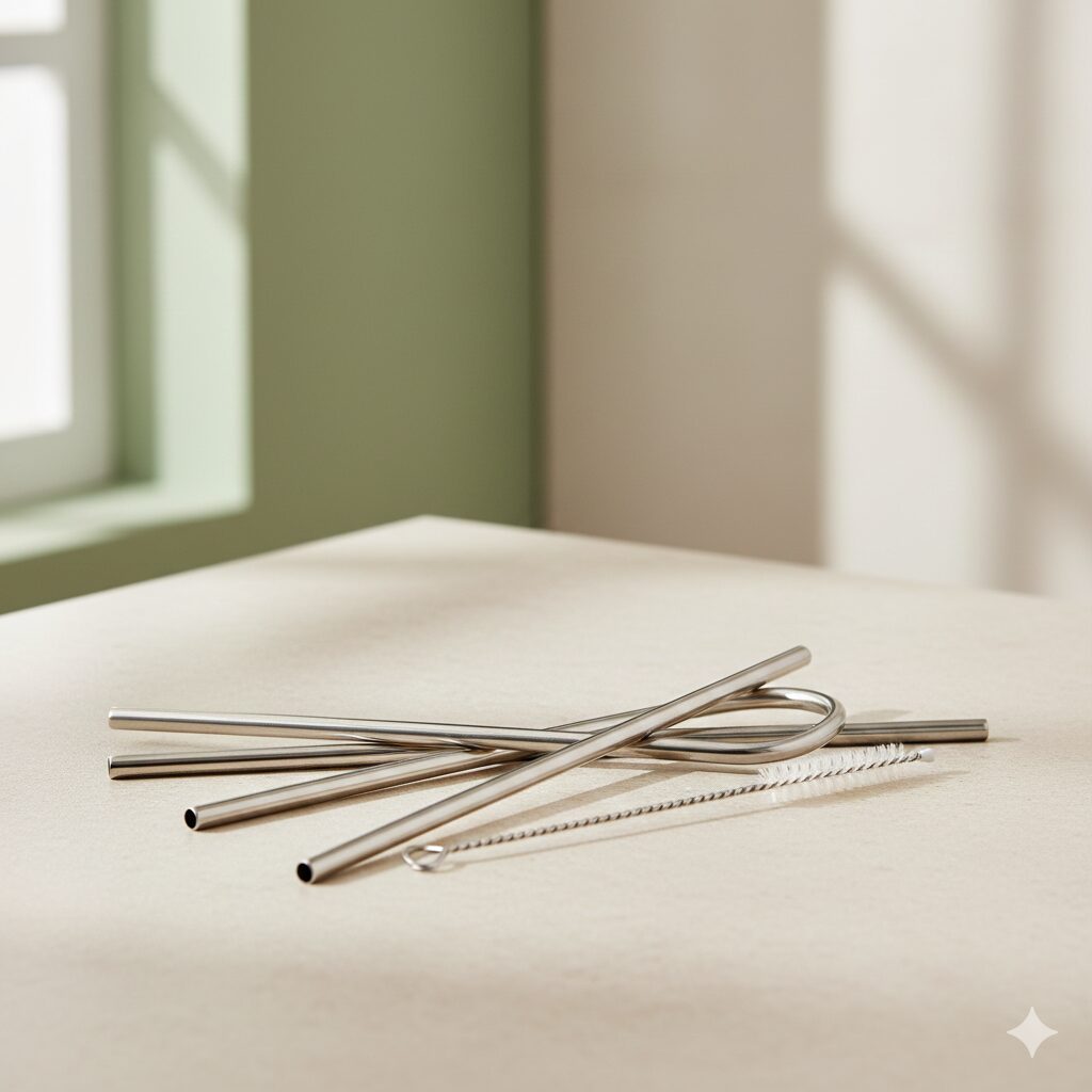 Stainless steel straw set