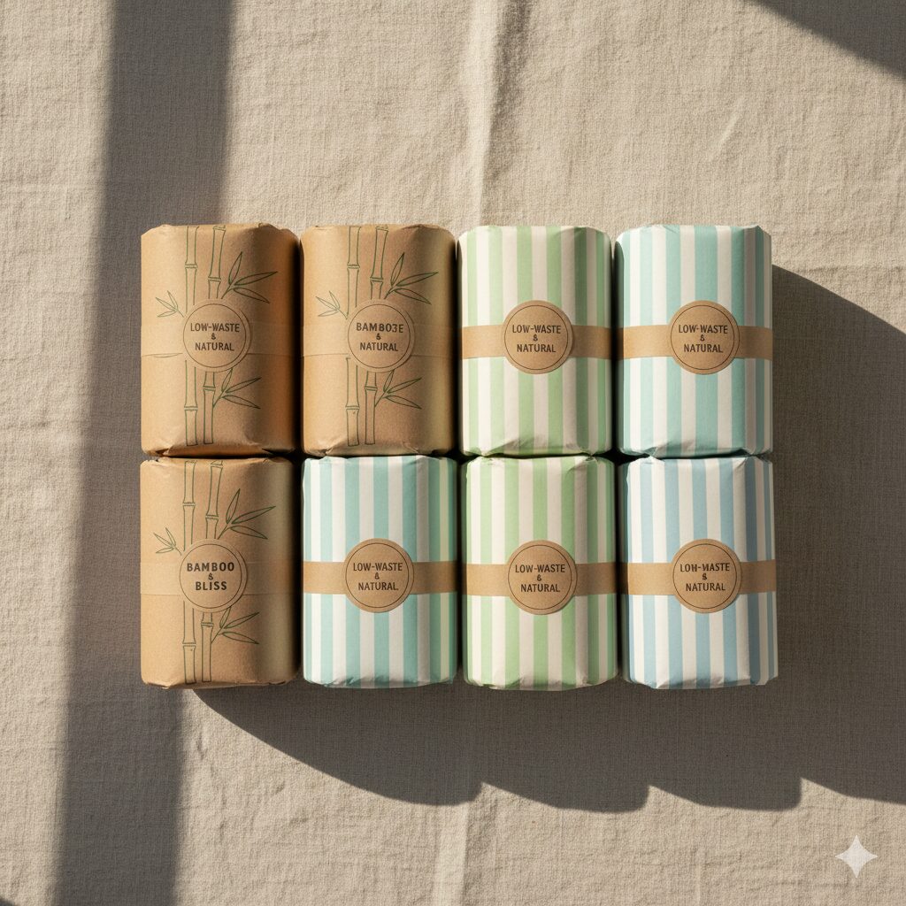 plastic-free wrapped toilet paper rolls