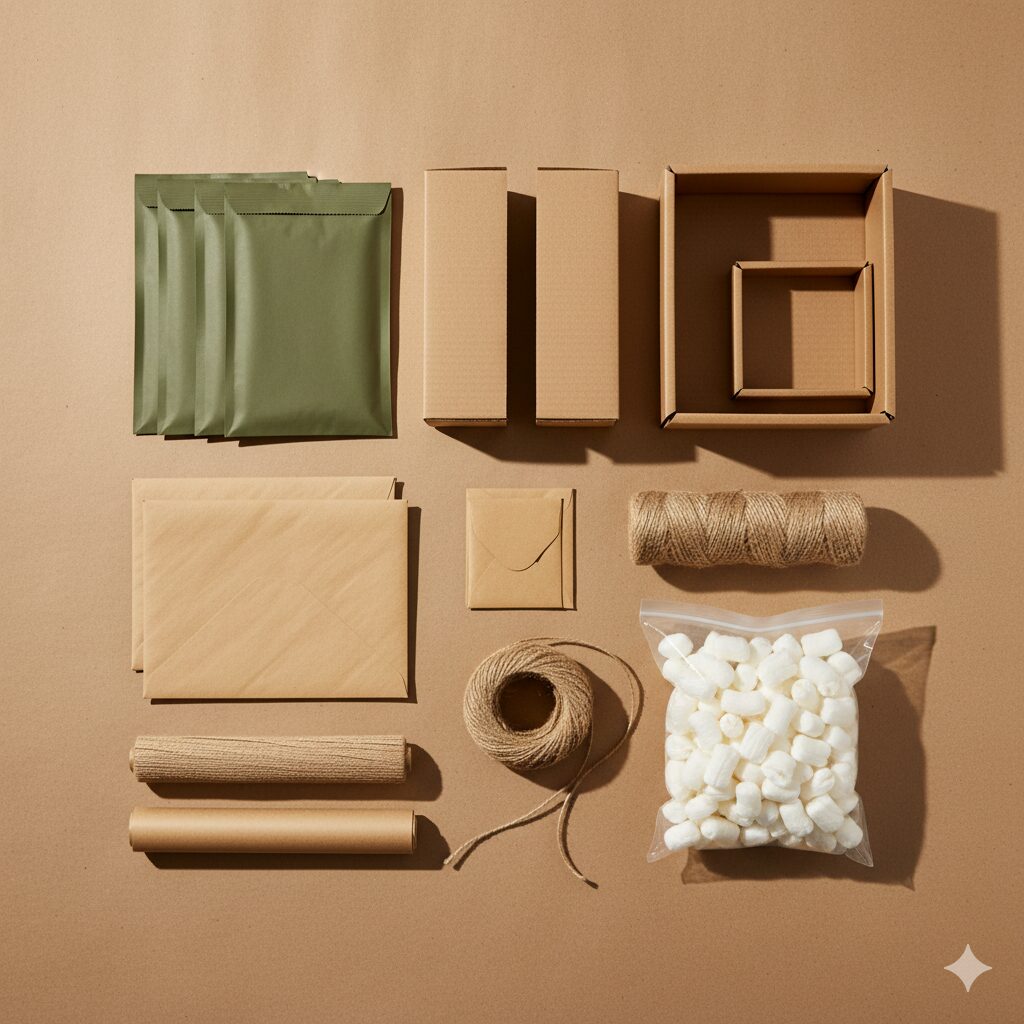 Eco-friendly packaging and mailing supplies in kraft and cardboard