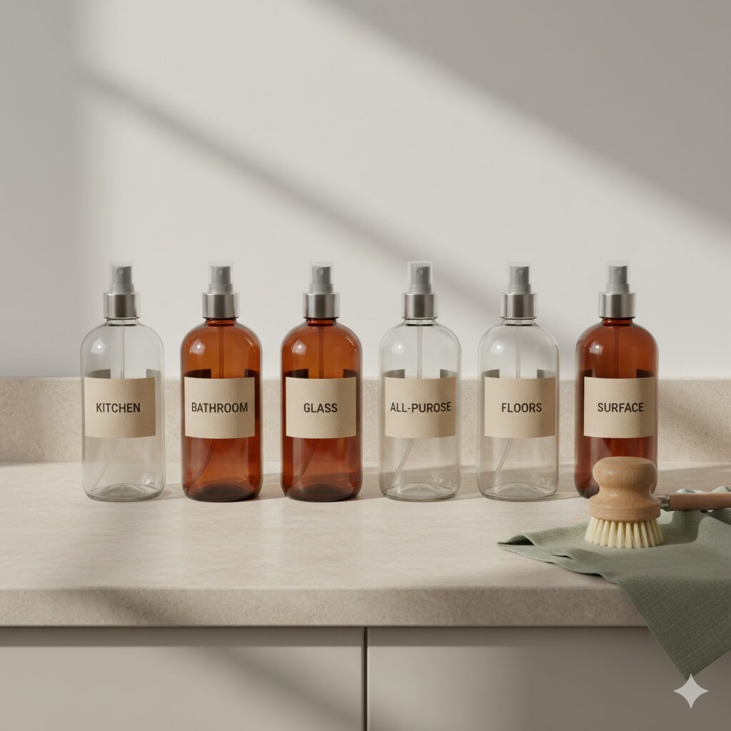 Labeled spray bottle set